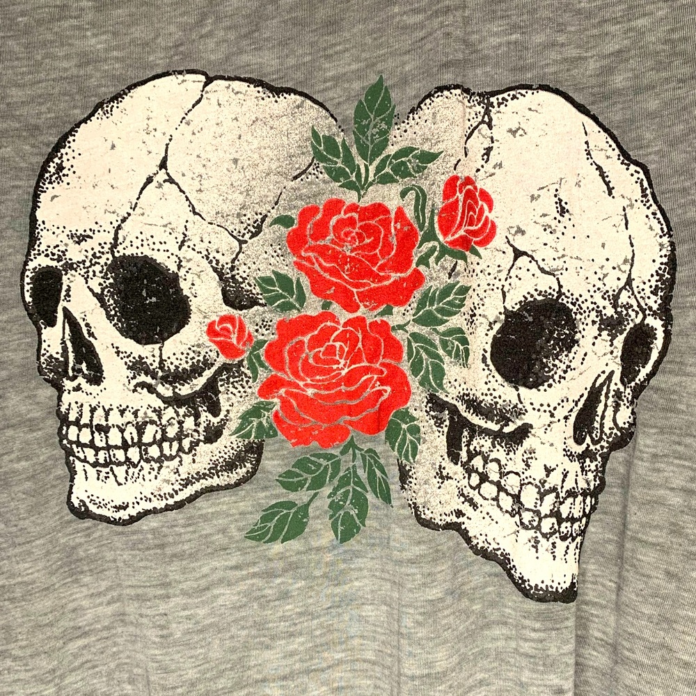 Torrid Skull Rose Tattoo Punk Gothic Tie Front Burn Out Tee, Size 4